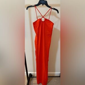 Simon Miller Vibrant Orange fitted mid length dress with Signature Logo Stud